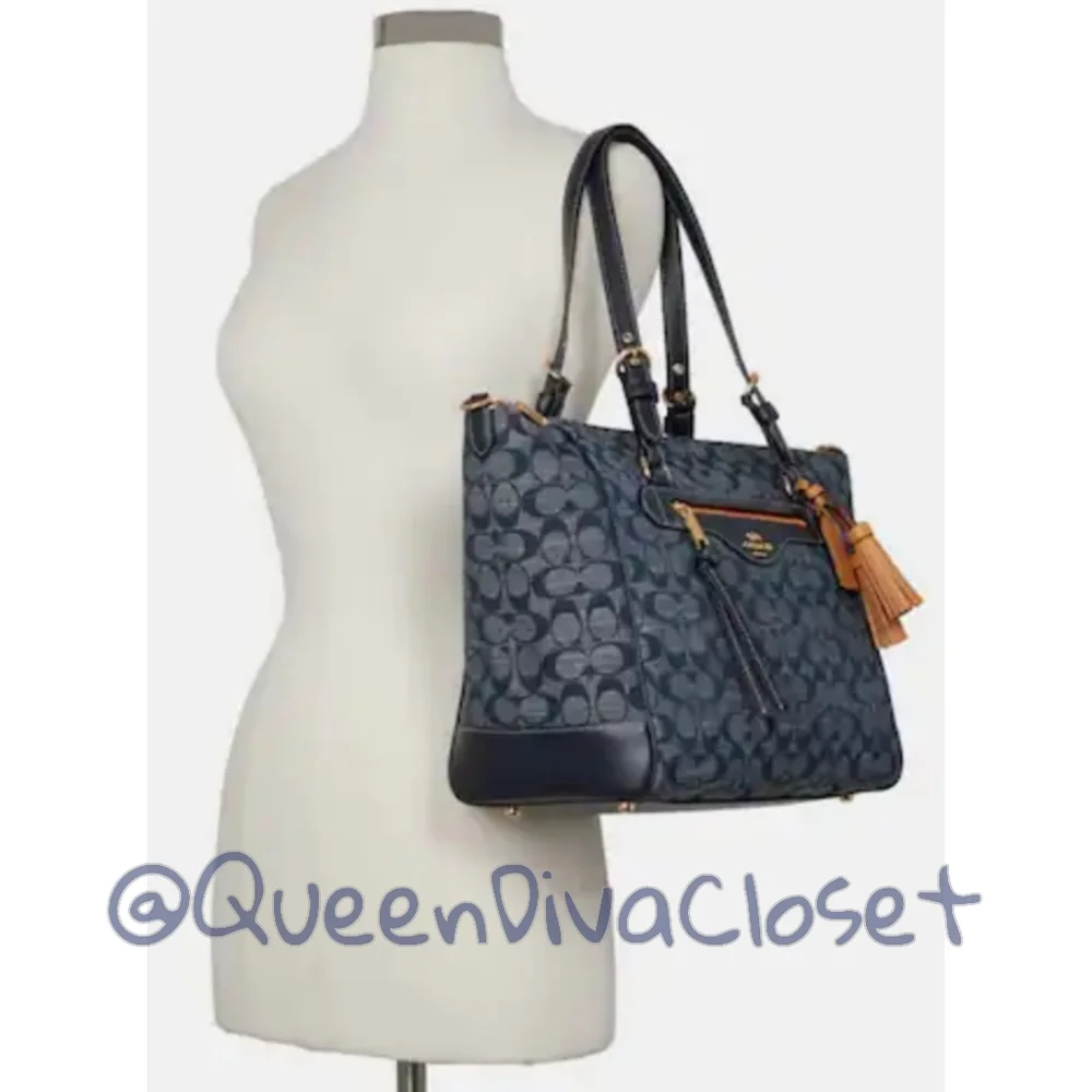 New Coach kleo carryall denim signature chambray tote bag purse - Picture 4 of 12